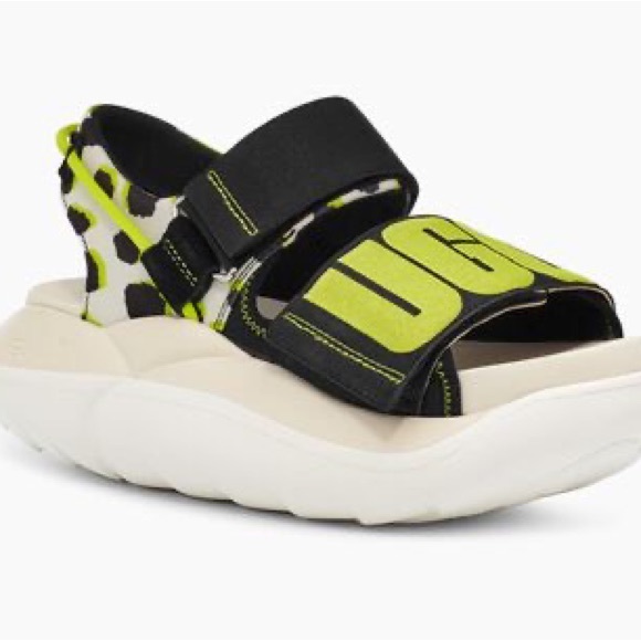 NWT UGG LA Cloud Cheetah Print Flatform Sandal neon Sold Out size 9.5 - Picture 2 of 9